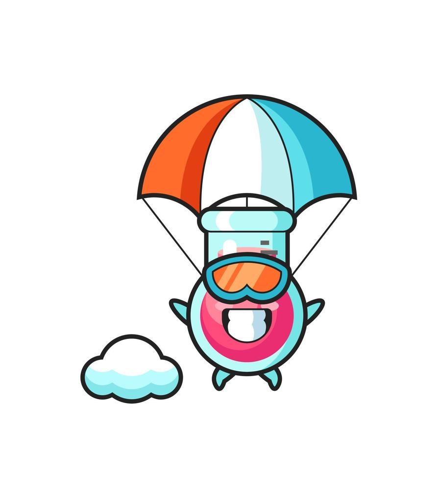 laboratory beaker mascot cartoon is skydiving with happy gesture vector