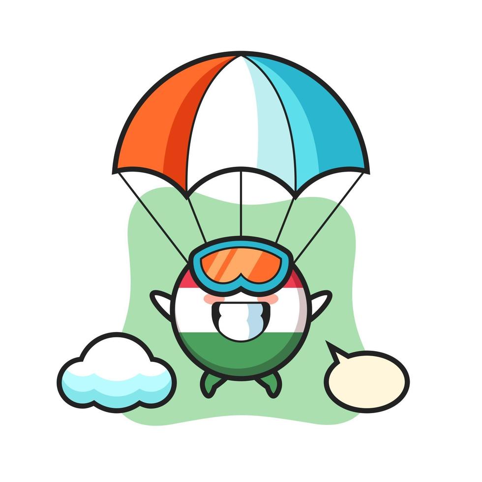 hungary flag badge mascot cartoon is skydiving with happy gesture vector