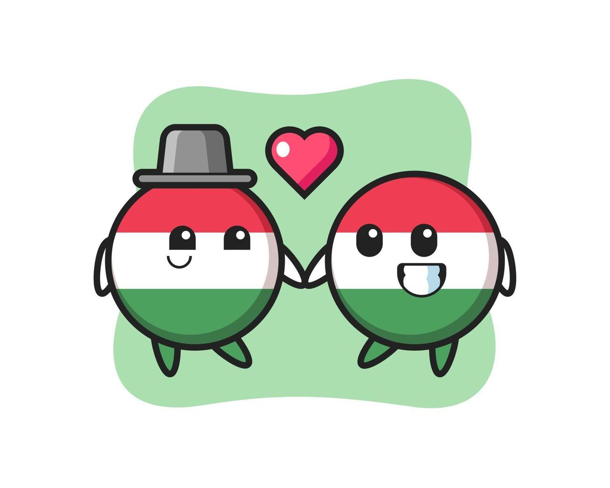 hungary flag badge cartoon character couple with fall in love gesture vector