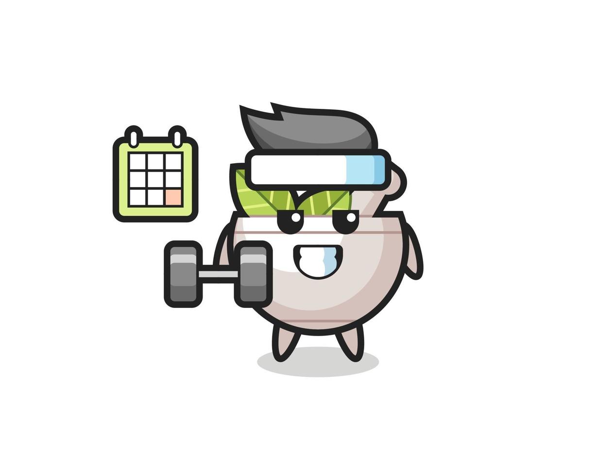 herbal bowl mascot cartoon doing fitness with dumbbell vector