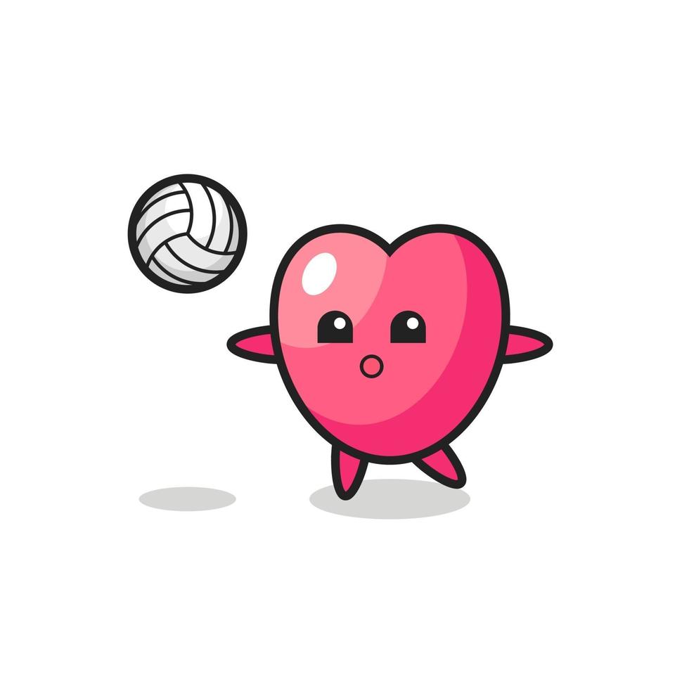 personaje de dibujos animados del símbolo del corazón está jugando voleibol vector