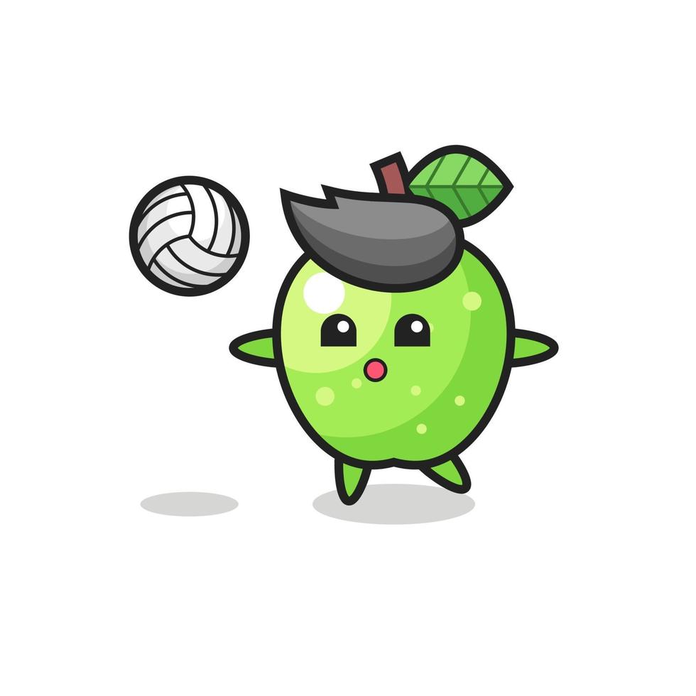 personaje de dibujos animados de manzana verde está jugando voleibol vector