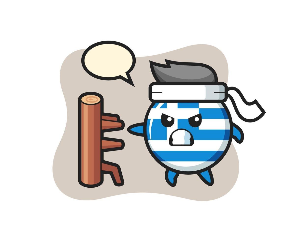 greece flag badge cartoon illustration as a karate fighter vector