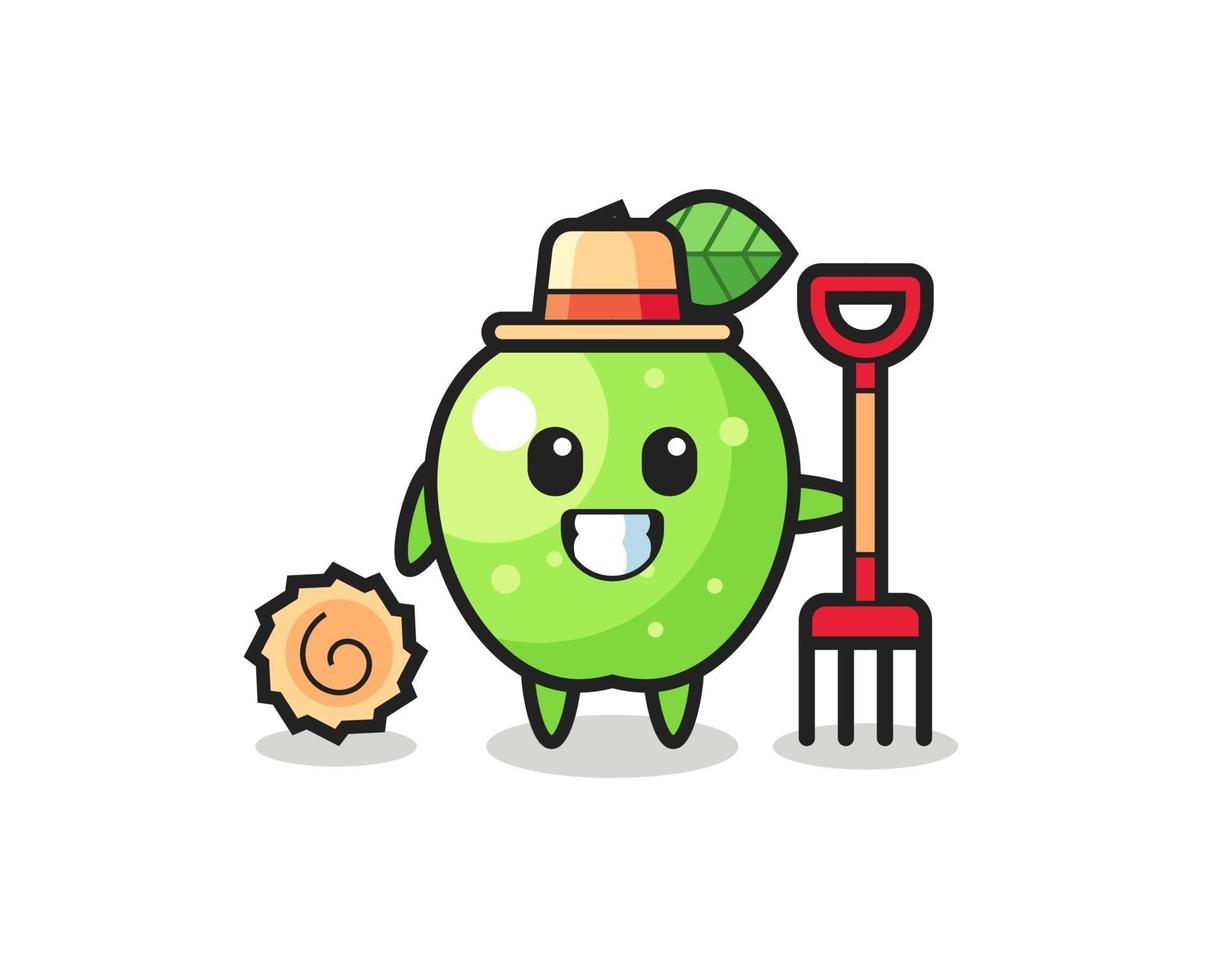 Mascot character of green apple as a farmer vector