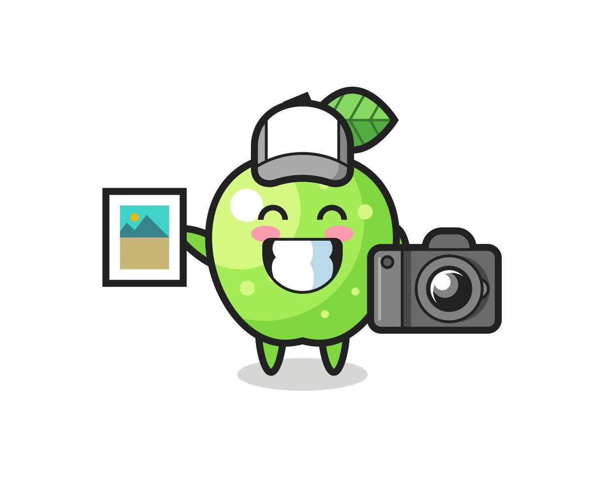 Character Illustration of green apple as a photographer vector