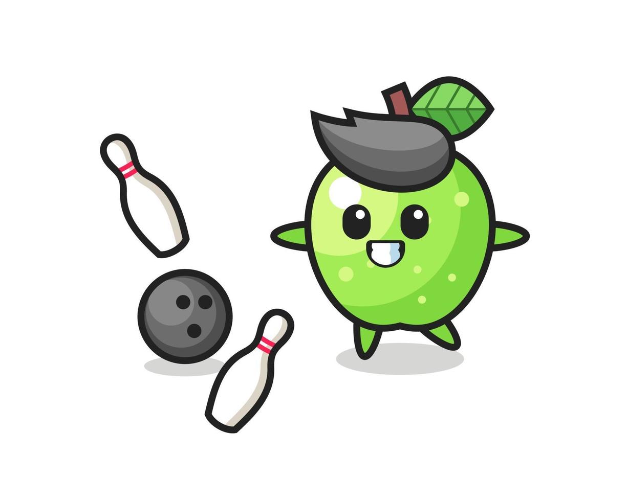 Character cartoon of green apple is playing bowling vector