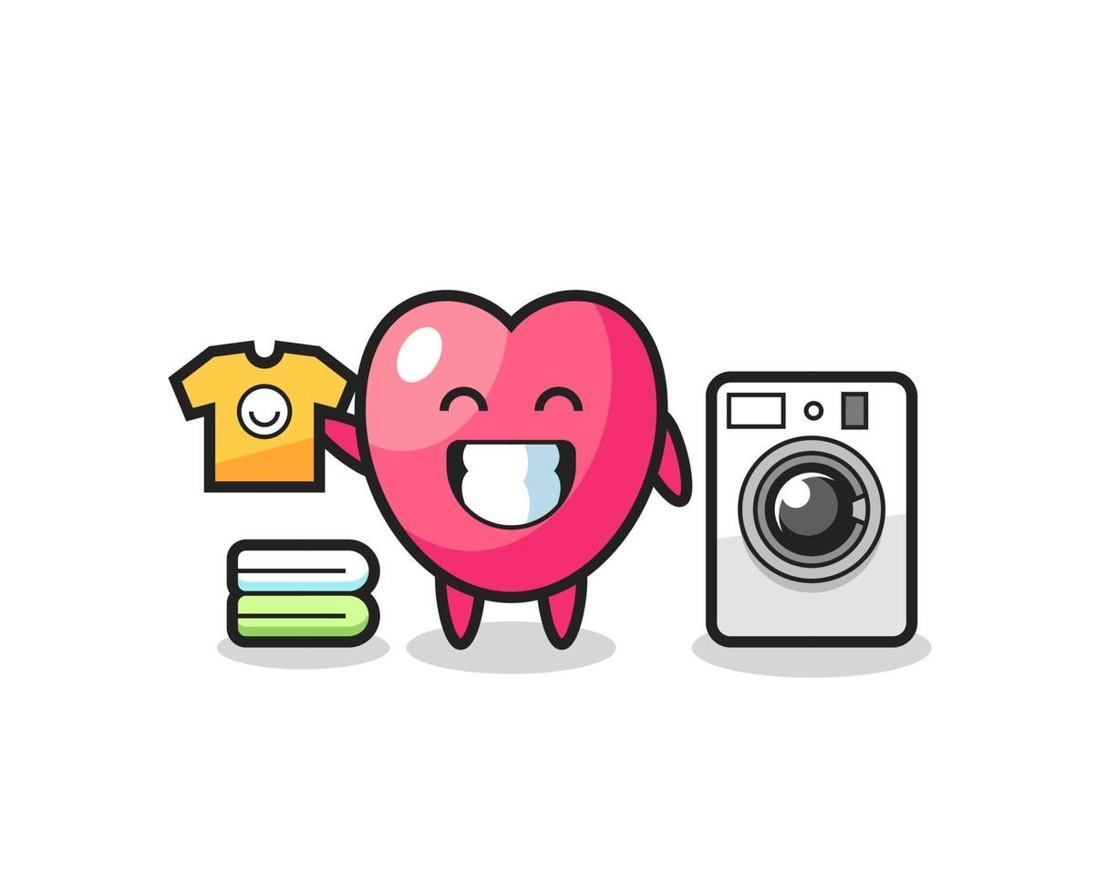 Mascot cartoon of heart symbol with washing machine vector