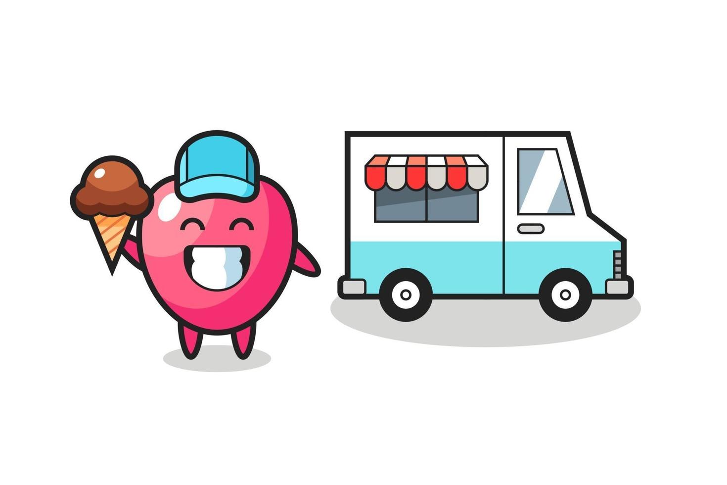 mascota, caricatura, de, corazón, símbolo, con, helado, camión vector