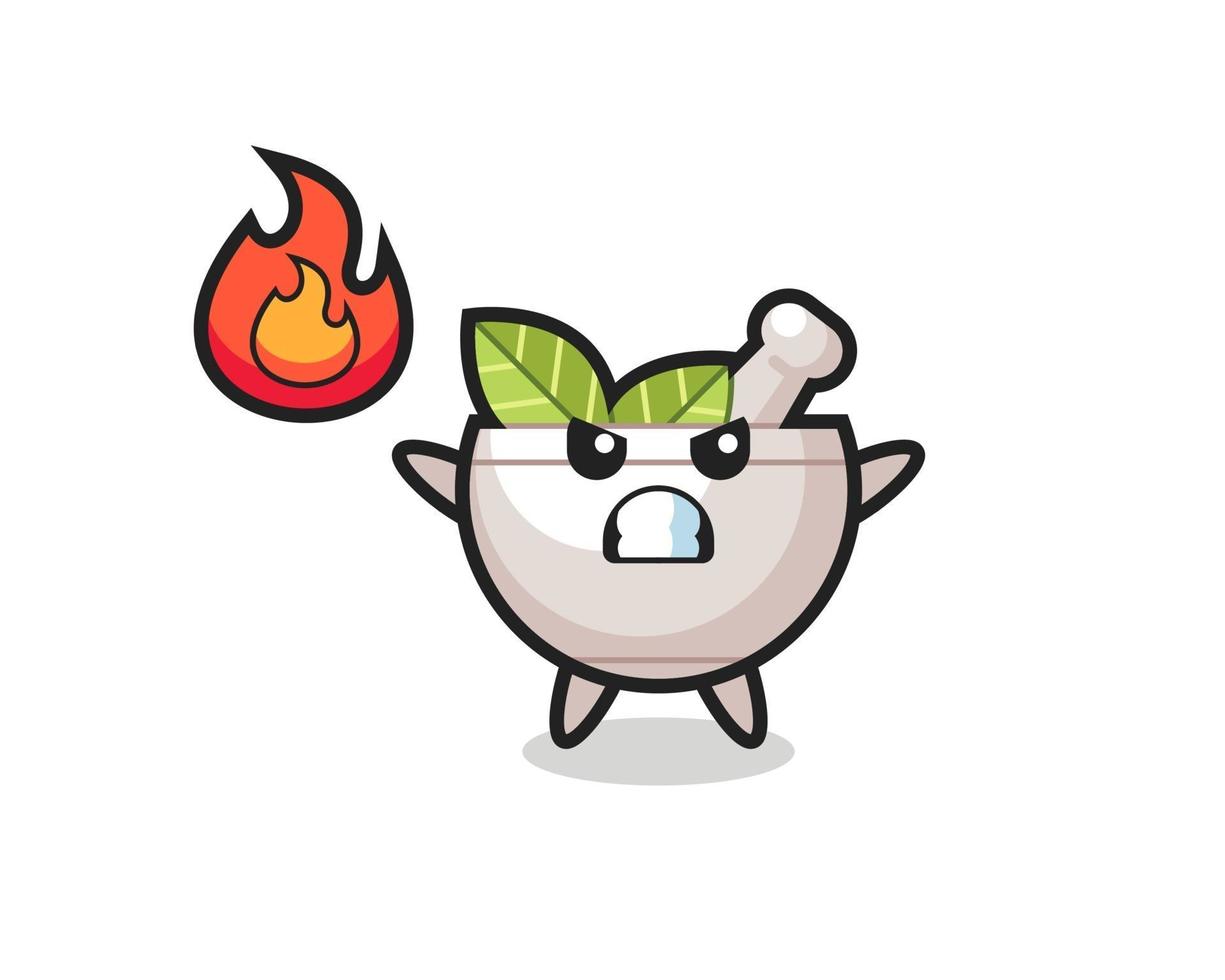 herbal bowl character cartoon with angry gesture vector