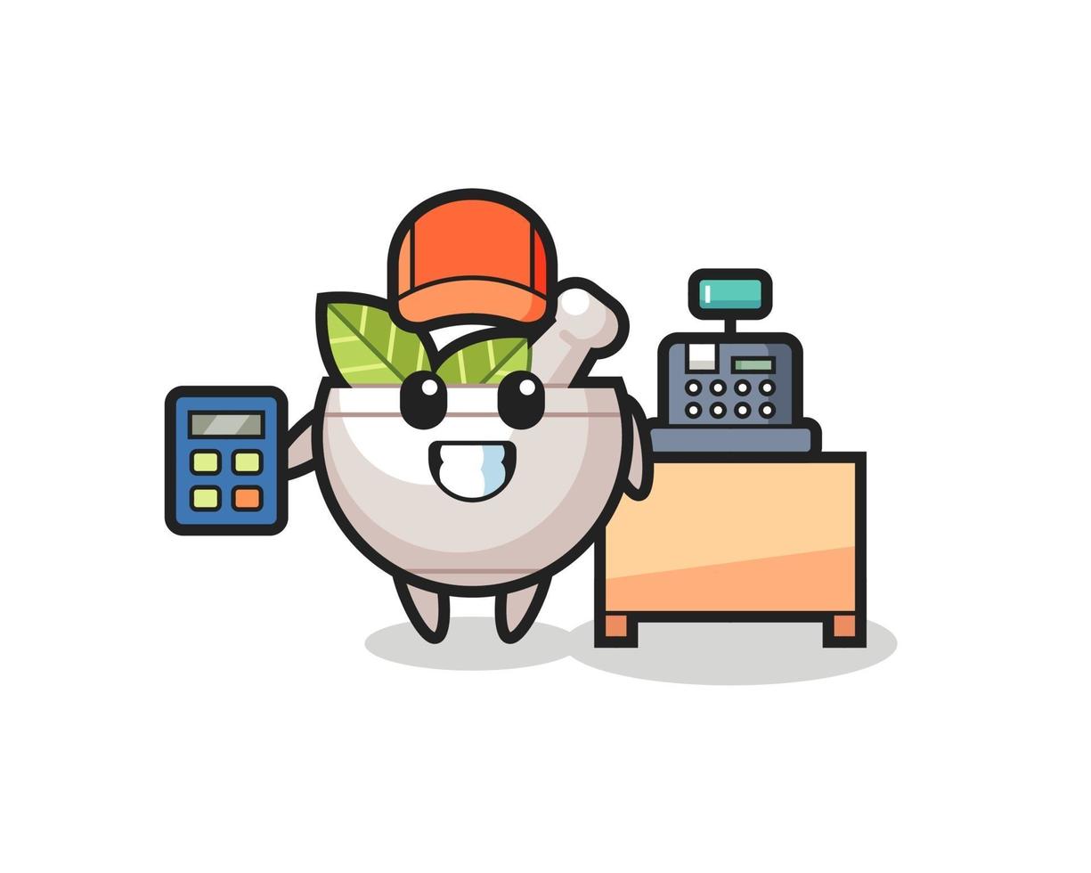 Illustration of herbal bowl character as a cashier vector