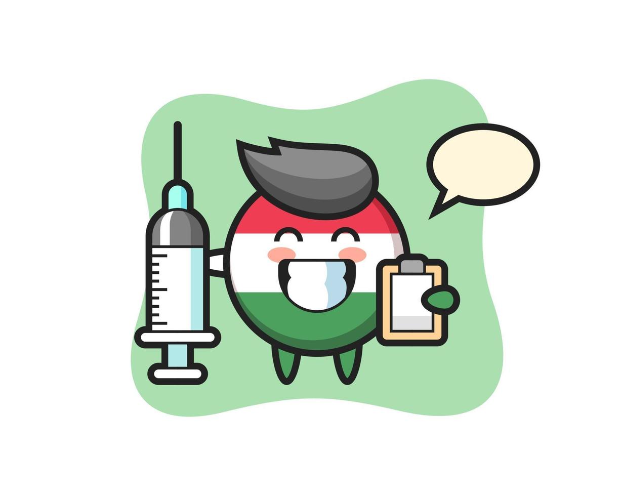 Ilustración de la mascota de la insignia de la bandera de Hungría como médico vector