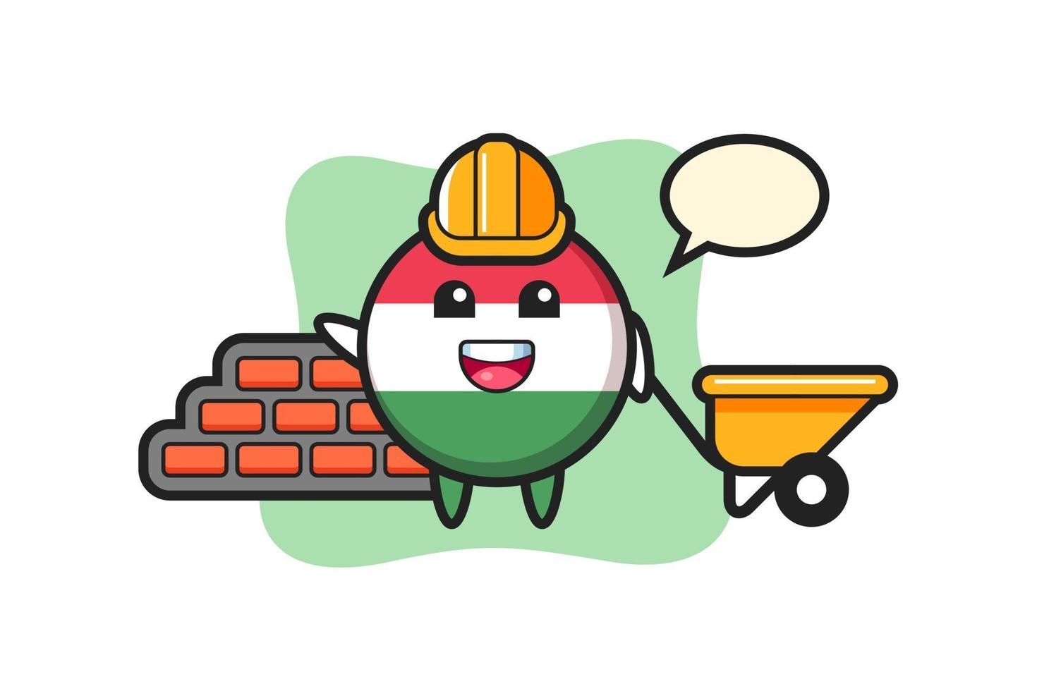 Cartoon character of hungary flag badge as a builder vector