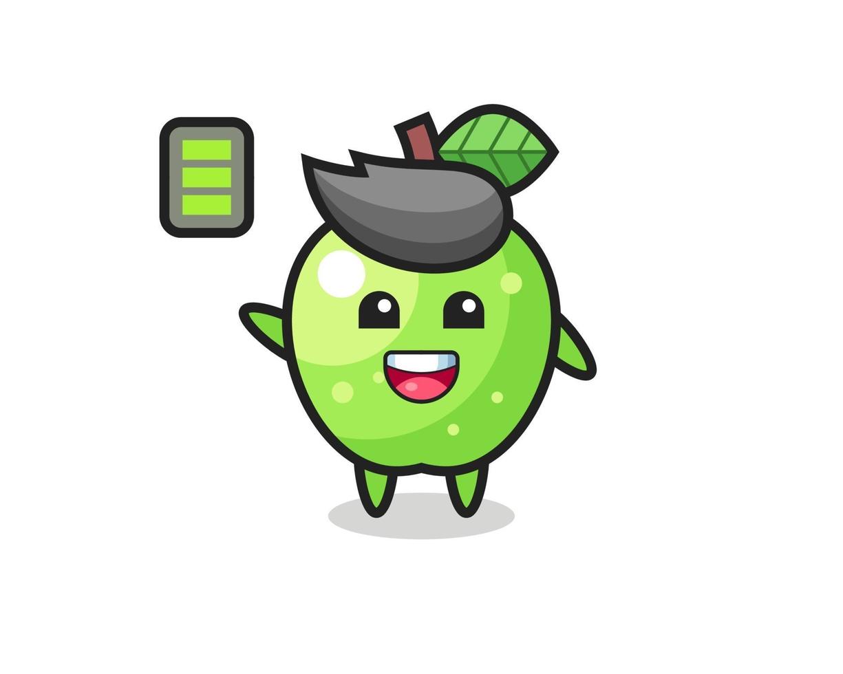 Personaje de mascota de manzana verde con gesto enérgico vector