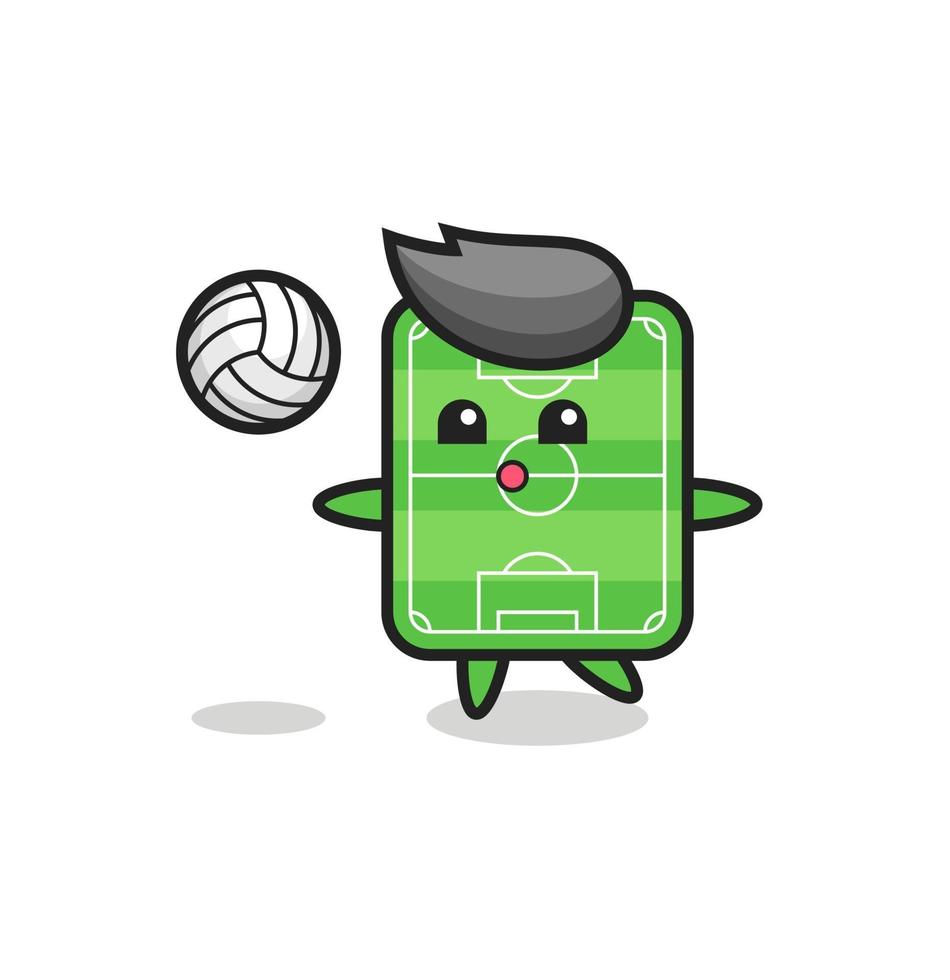 personaje de dibujos animados del campo de fútbol está jugando voleibol vector