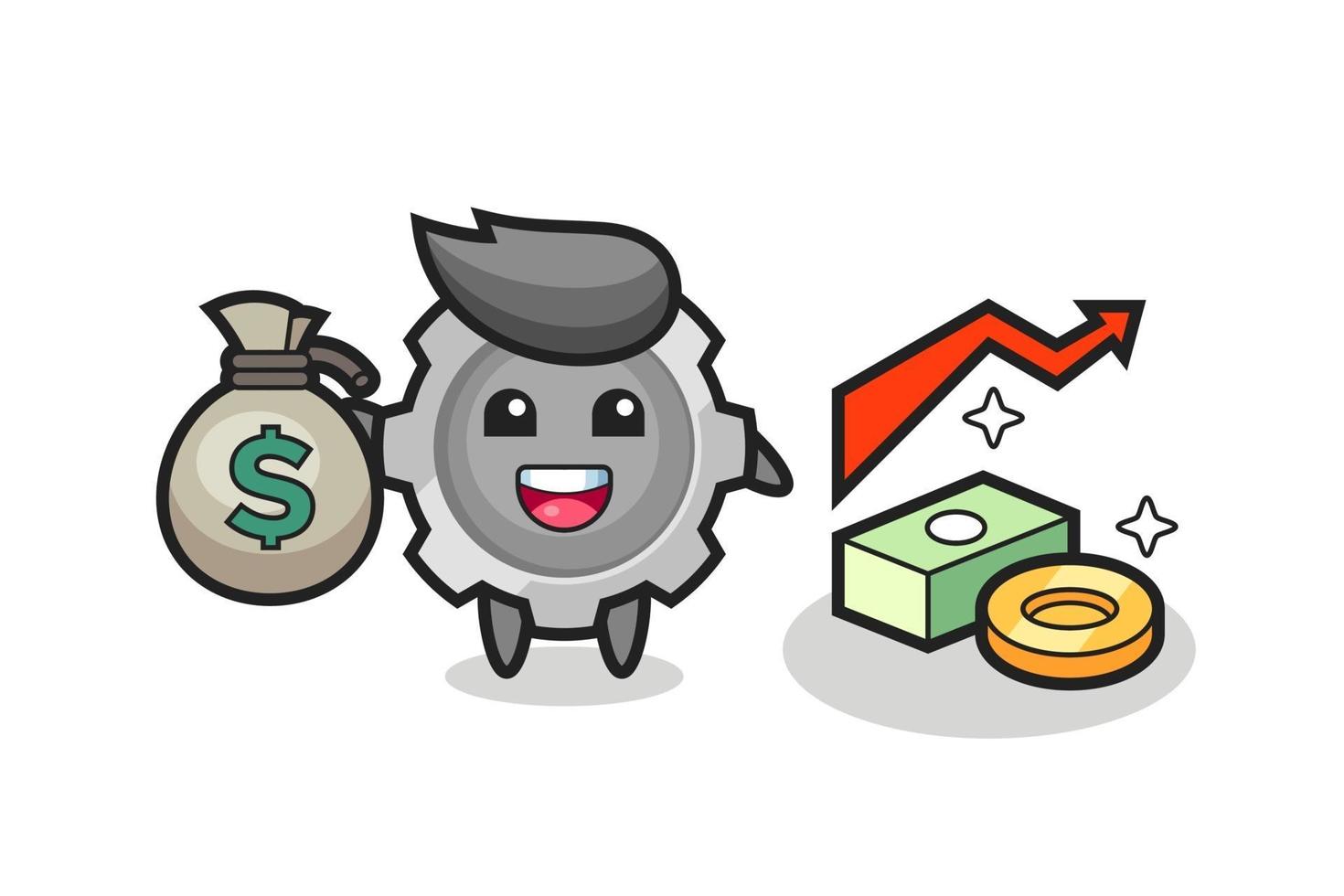 gear illustration cartoon holding money sack vector