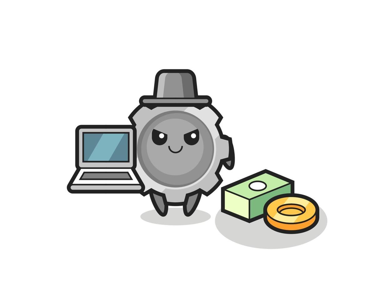 Mascot Illustration of gear as a hacker vector