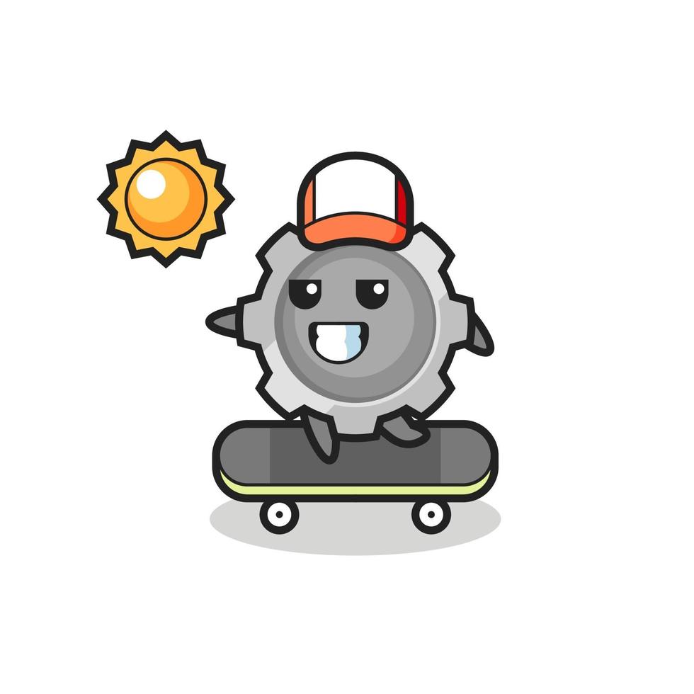 gear character illustration ride a skateboard vector