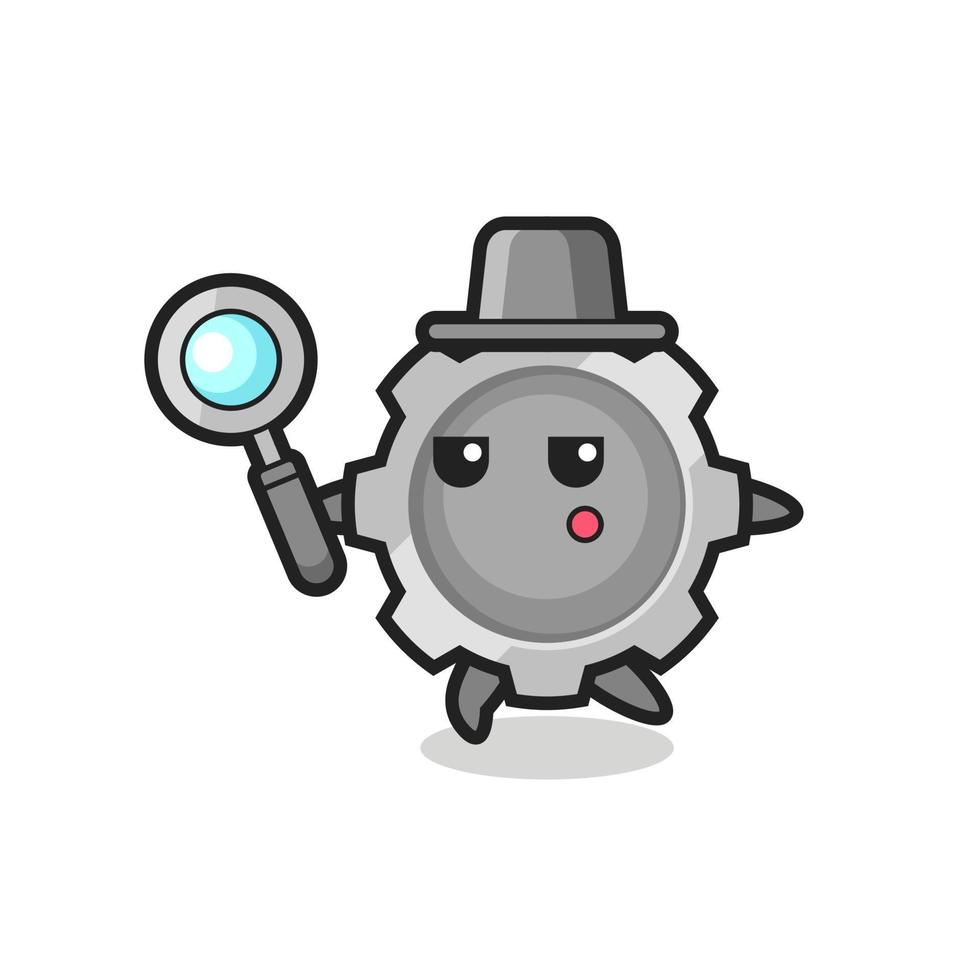 gear cartoon character searching with a magnifying glass vector