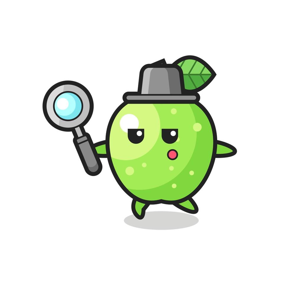 green apple cartoon character searching with a magnifying glass vector