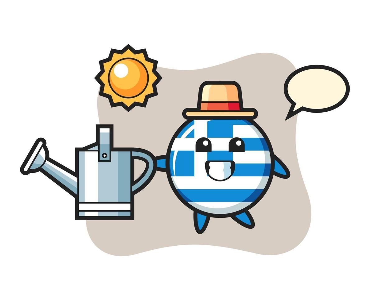 Cartoon character of greece flag badge holding watering can vector