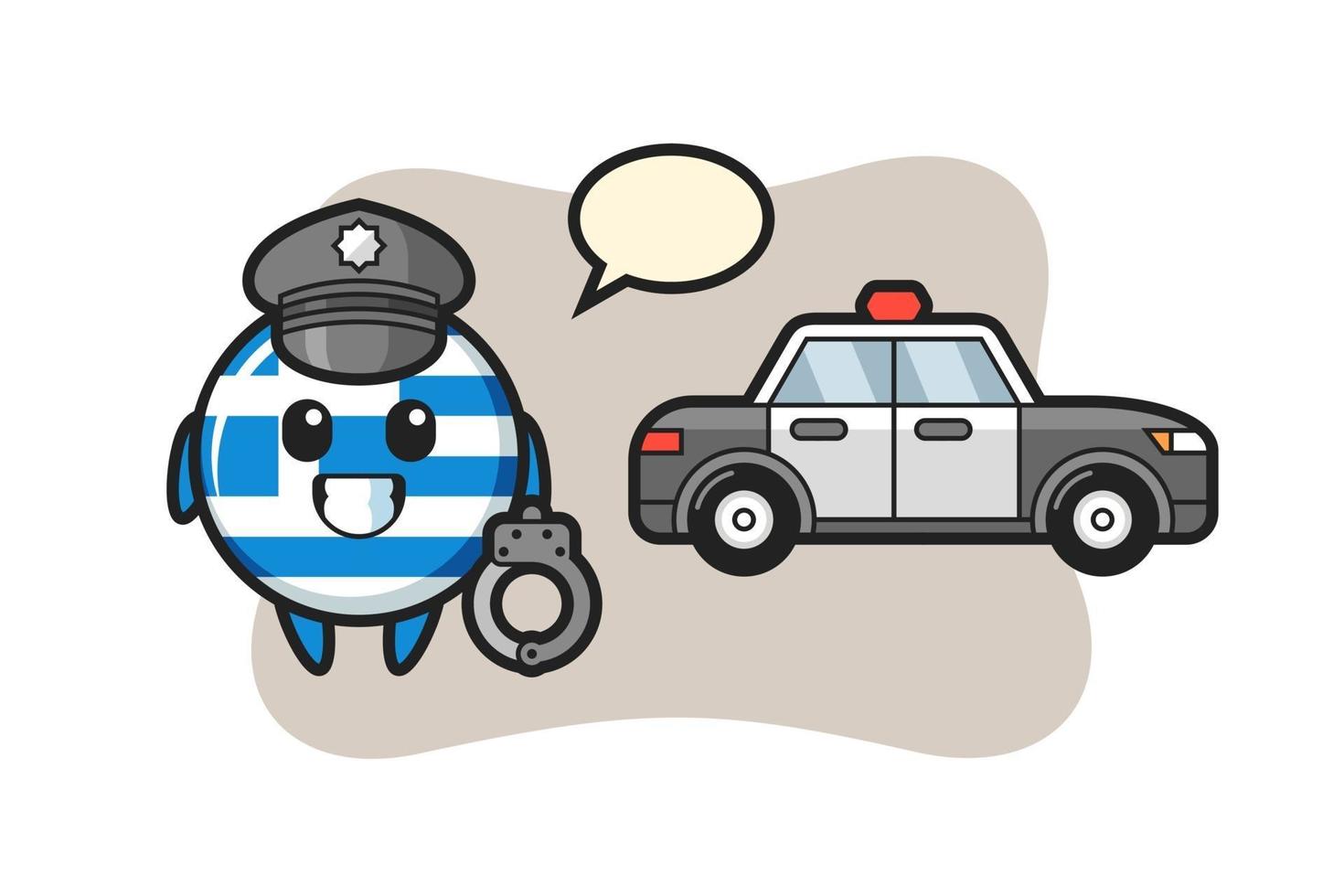 Cartoon mascot of greece flag badge as a police vector