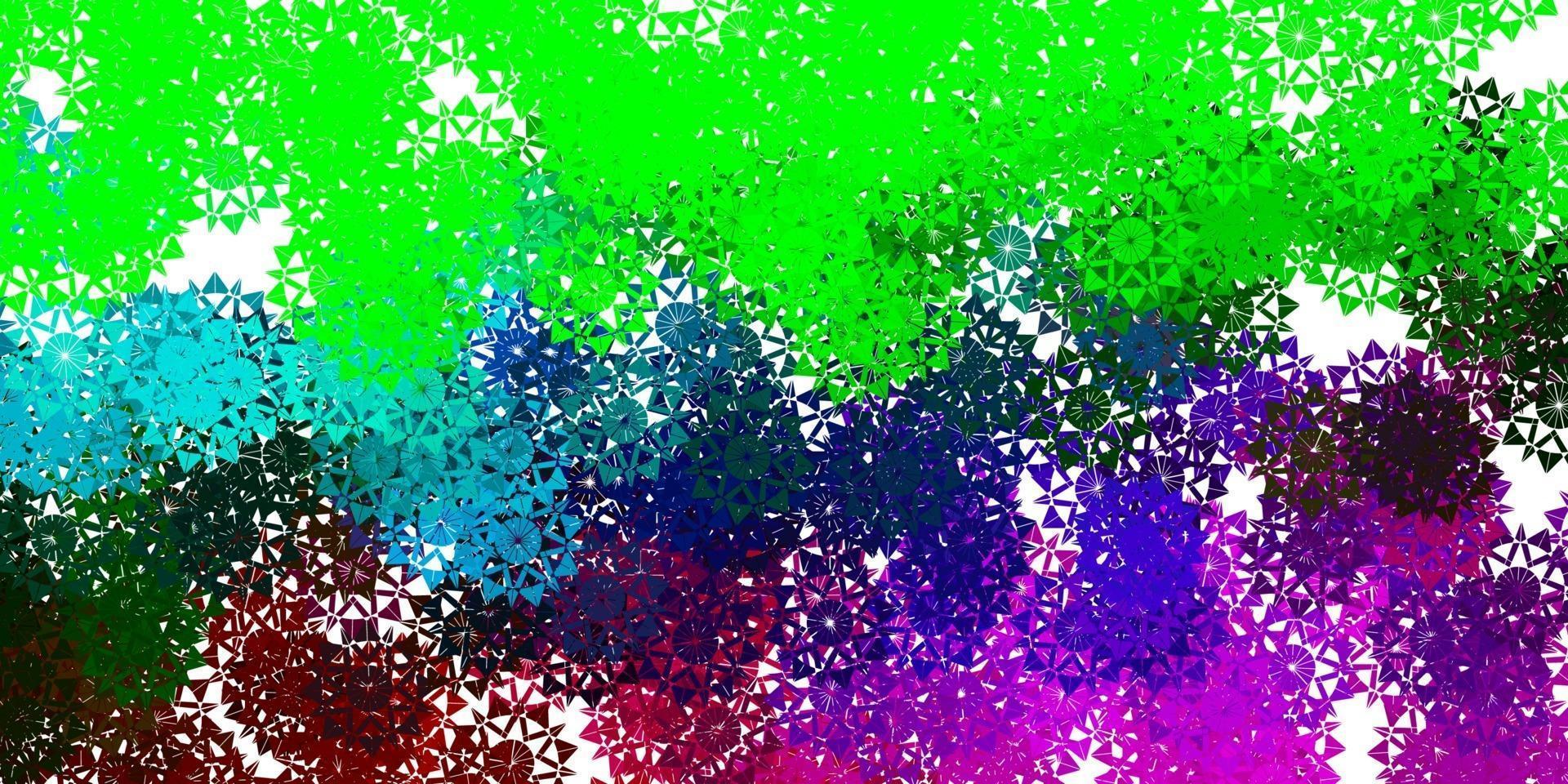 Fondo de vector multicolor claro con copos de nieve de Navidad.