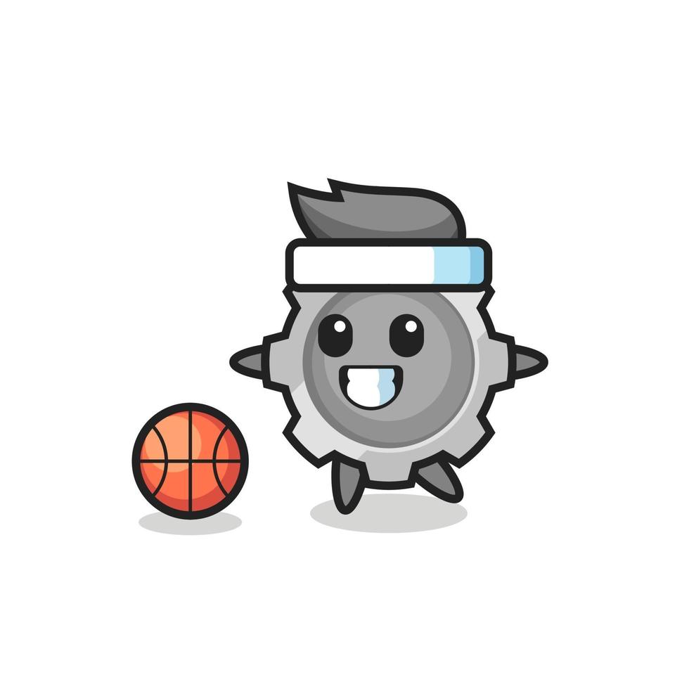Illustration of gear cartoon is playing basketball vector
