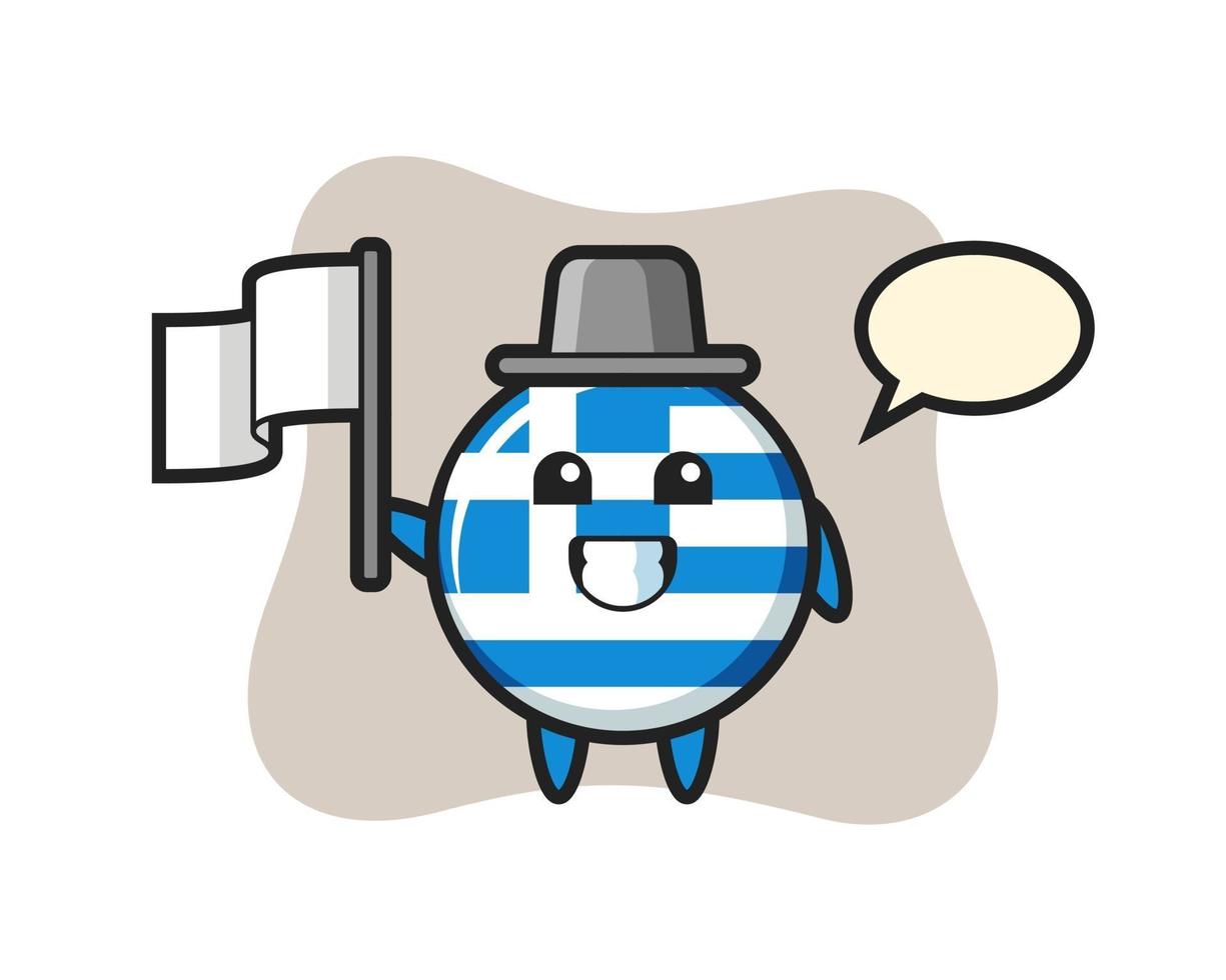 personaje de dibujos animados de la insignia de la bandera de grecia sosteniendo una bandera vector