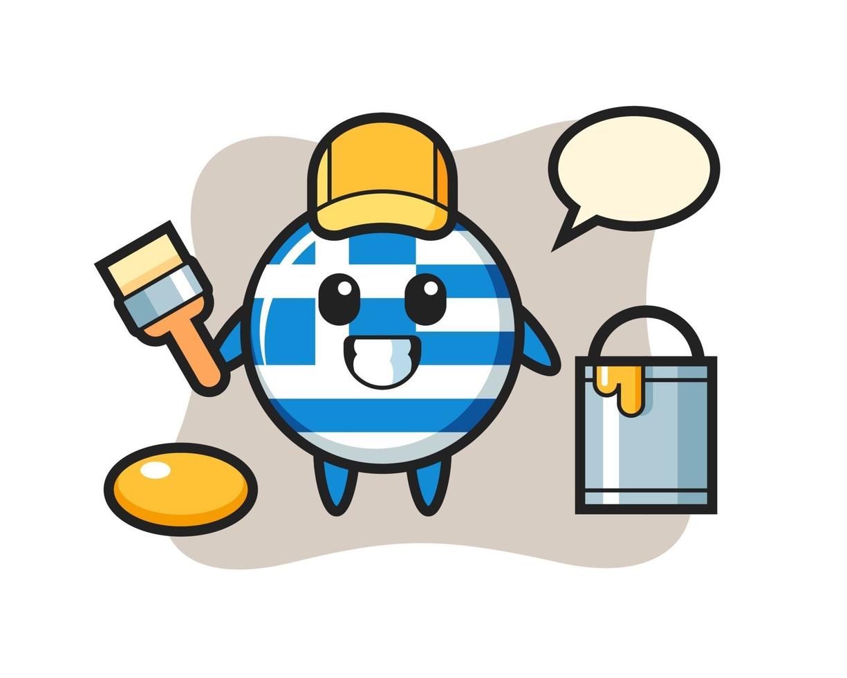 Ilustración de personaje de la insignia de la bandera de Grecia como pintor vector