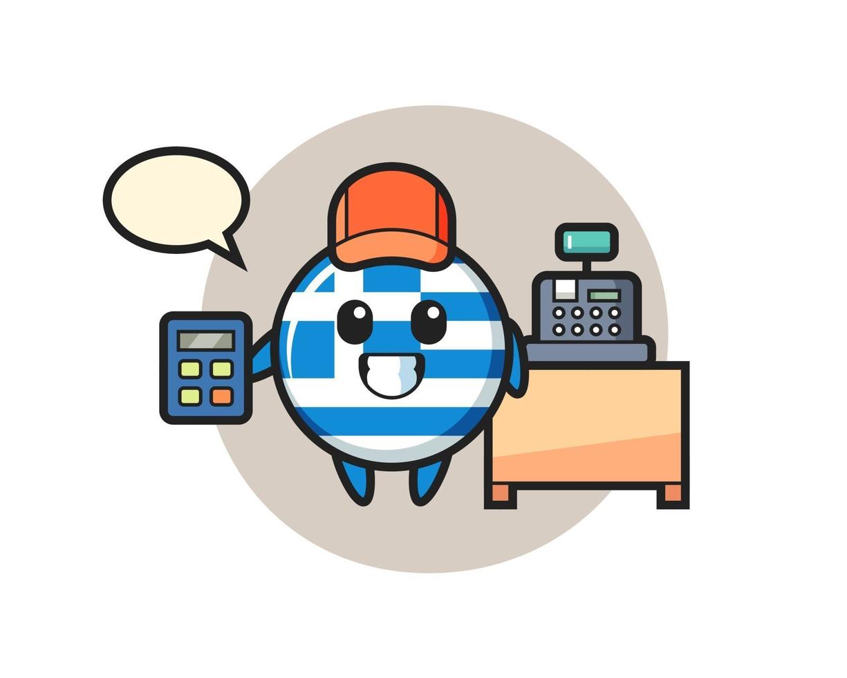 Illustration of greece flag badge character as a cashier vector