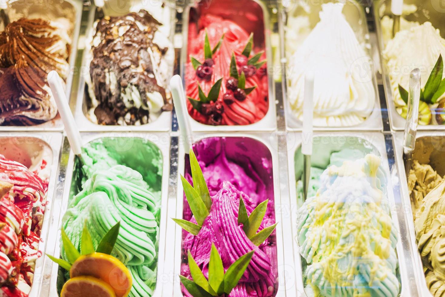 Classic Italian gourmet gelato gelato ice cream display in shop photo