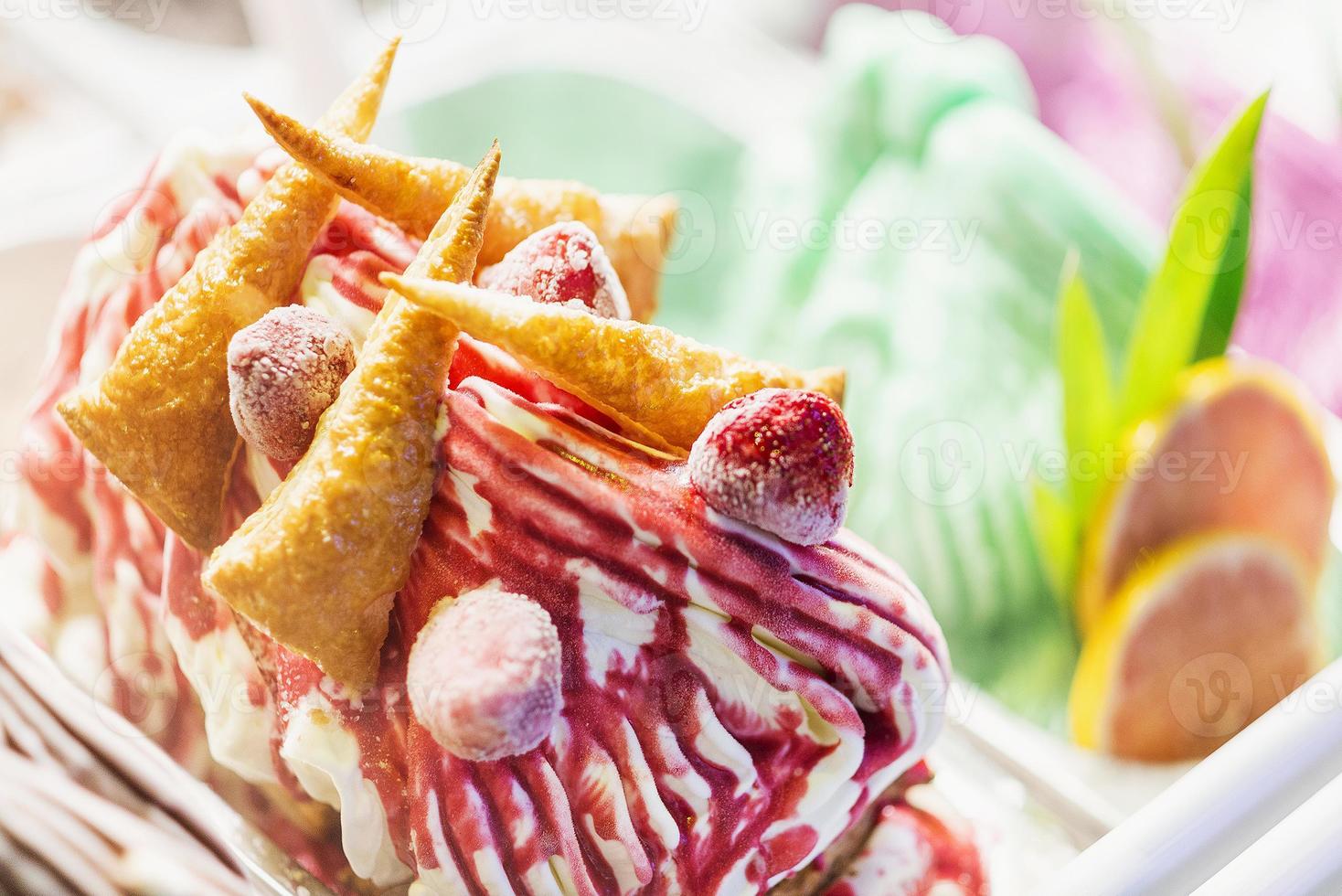 Classic Italian gourmet gelato gelato ice cream display in shop photo