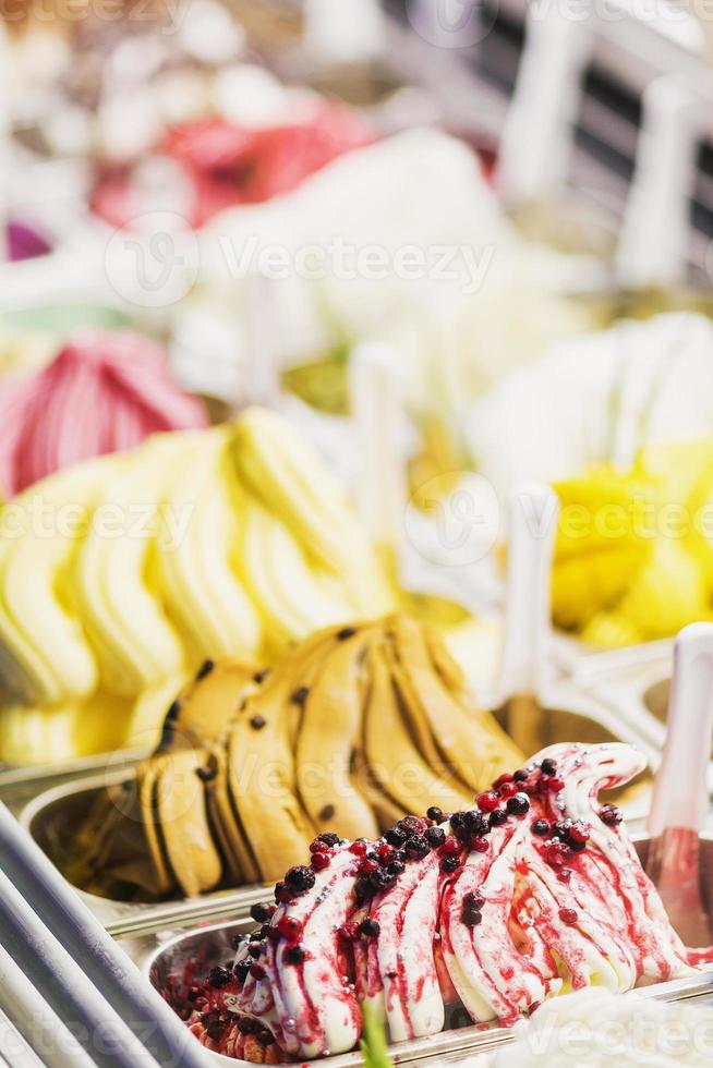 Classic Italian gourmet gelato gelato ice cream display in shop photo