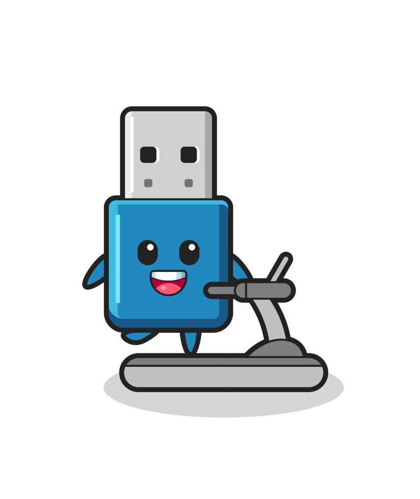 unidad flash usb personaje de dibujos animados caminando en la caminadora vector