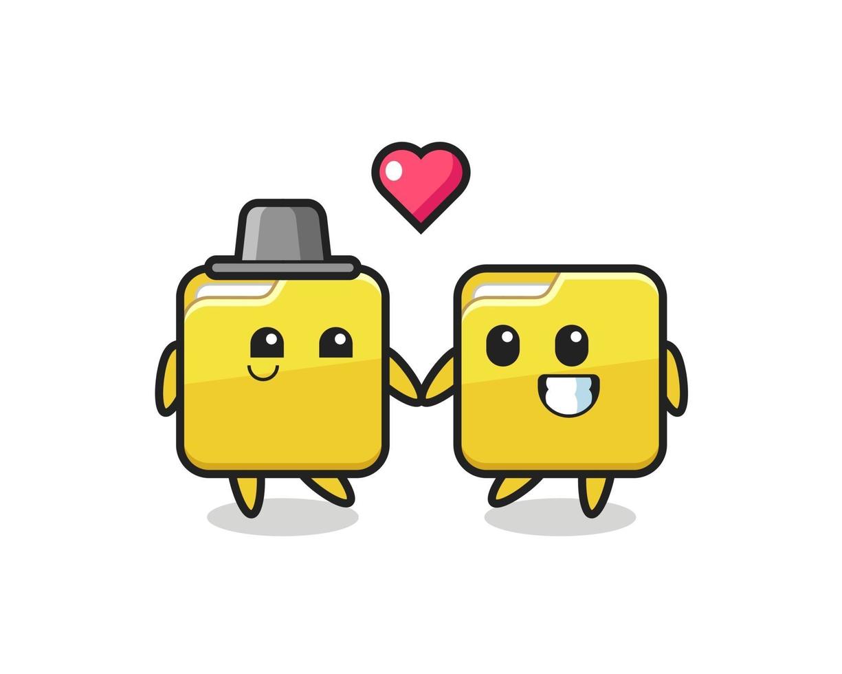 folder cartoon character couple with fall in love gesture vector