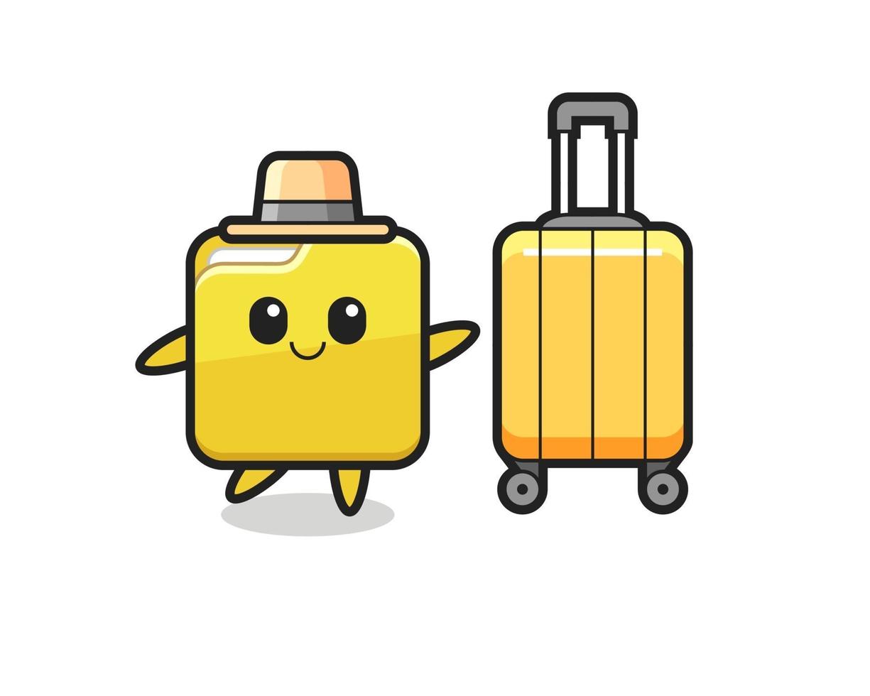 folder cartoon illustration with luggage on vacation vector