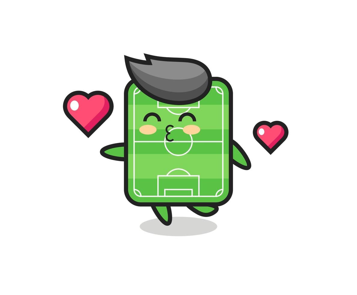 Caricatura de personaje de campo de fútbol con gesto de besos vector