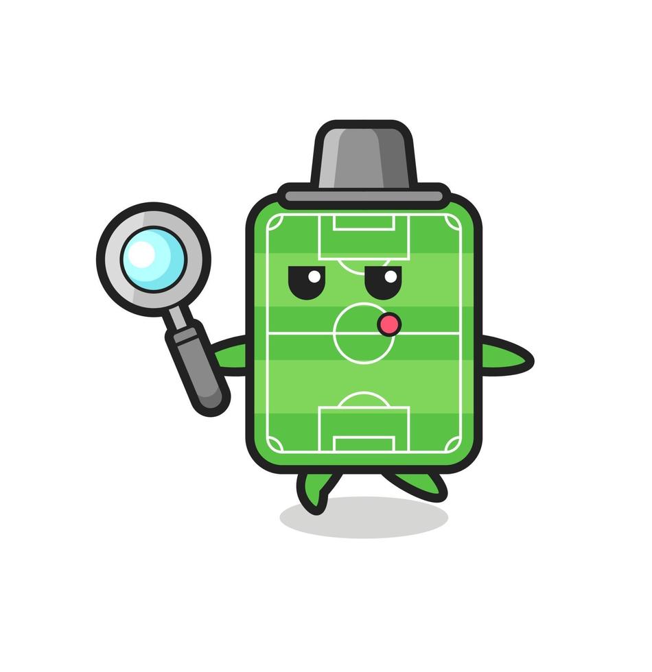 personaje de dibujos animados de campo de fútbol buscando con lupa vector