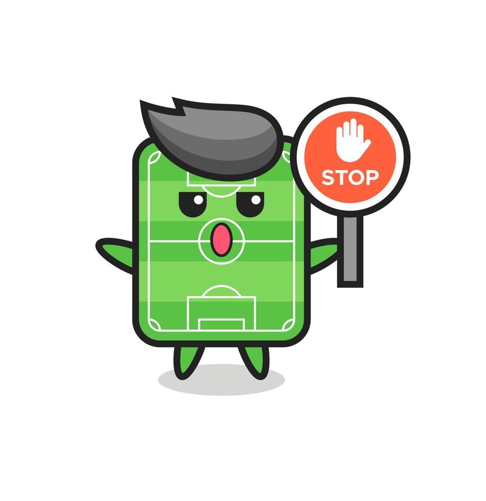 ilustración de personaje de campo de fútbol con una señal de stop vector