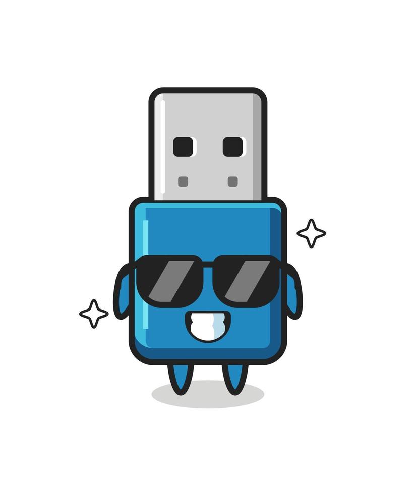 mascota de dibujos animados de unidad flash usb con gesto genial vector