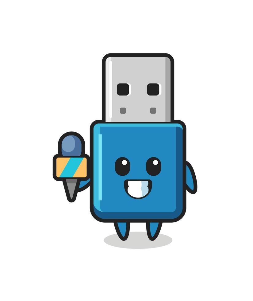 mascota de personaje de unidad flash usb como reportero de noticias vector