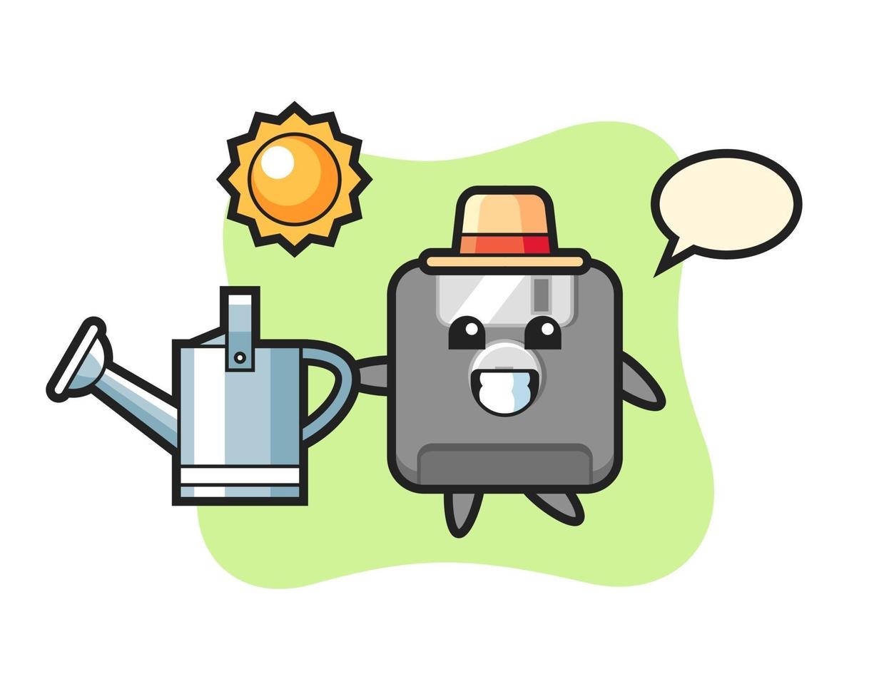 Cartoon character of floppy disk holding watering can vector