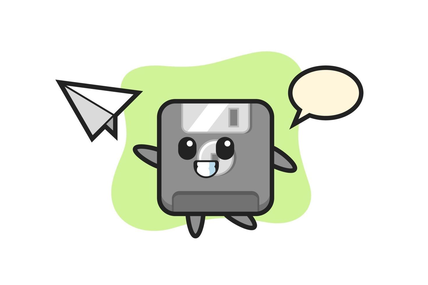 personaje de dibujos animados de disquete lanzando avión de papel vector