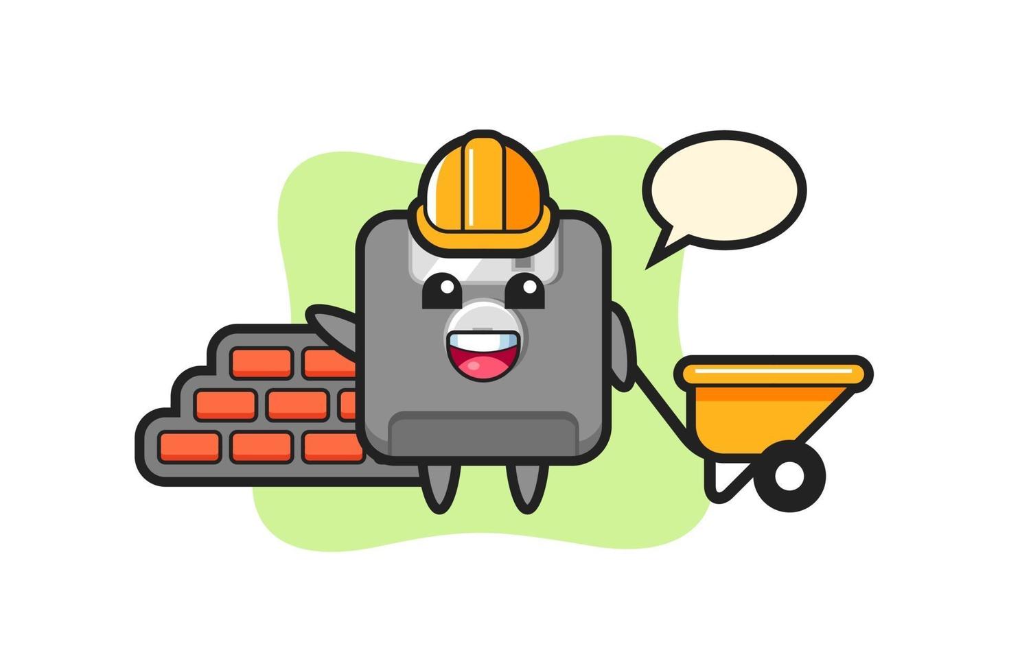 Cartoon character of floppy disk as a builder vector