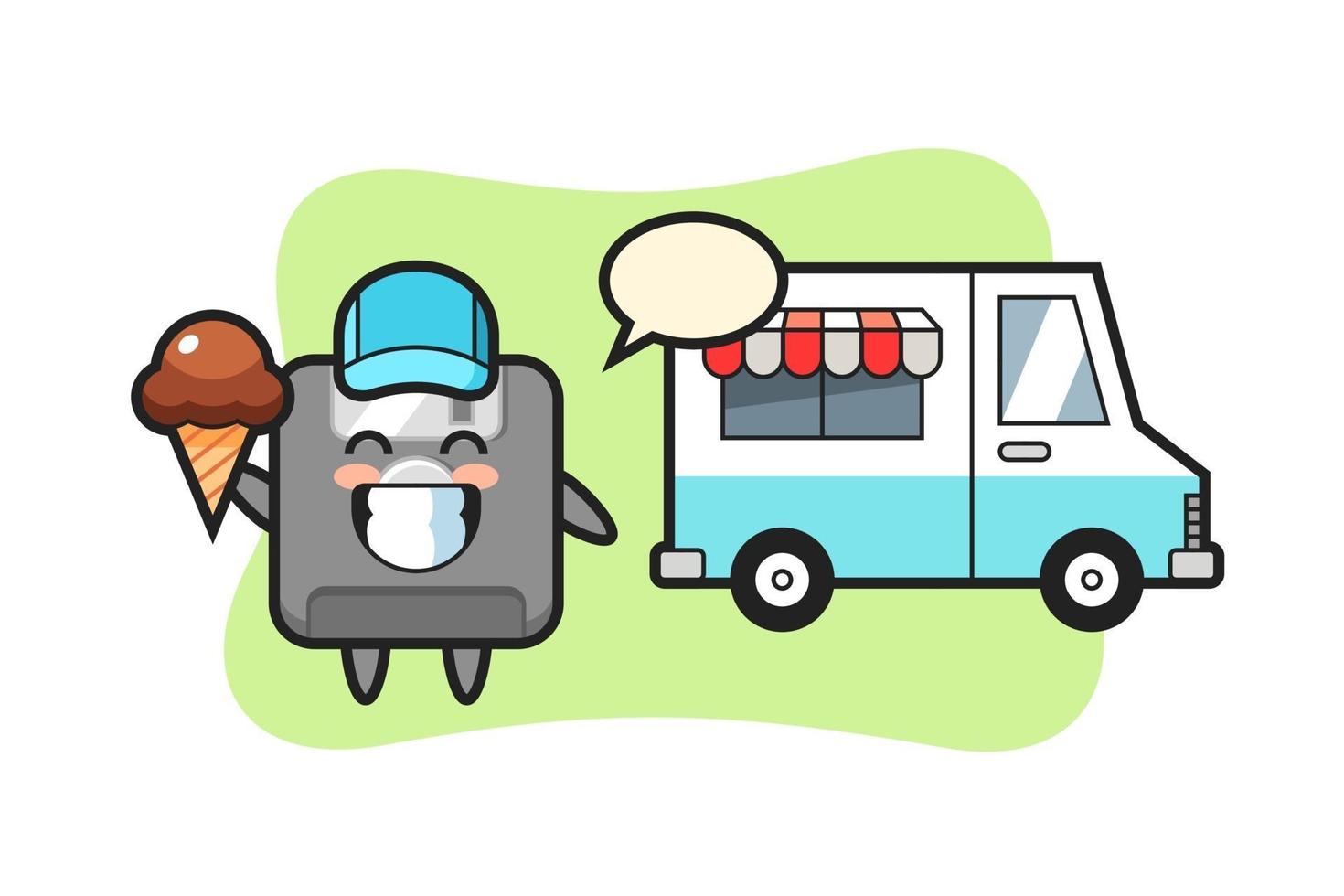 Mascot cartoon of floppy disk with ice cream truck vector