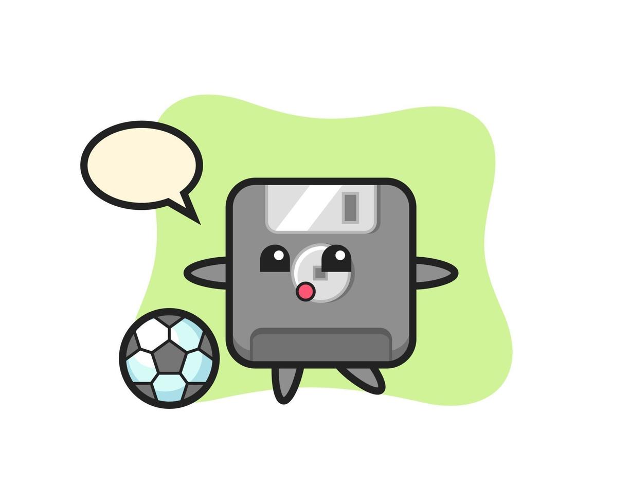 Illustration of floppy disk cartoon is playing soccer vector