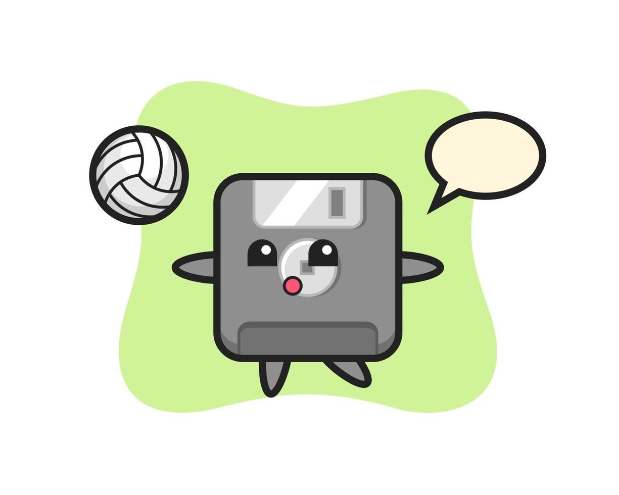 personaje de dibujos animados de disquete está jugando voleibol vector