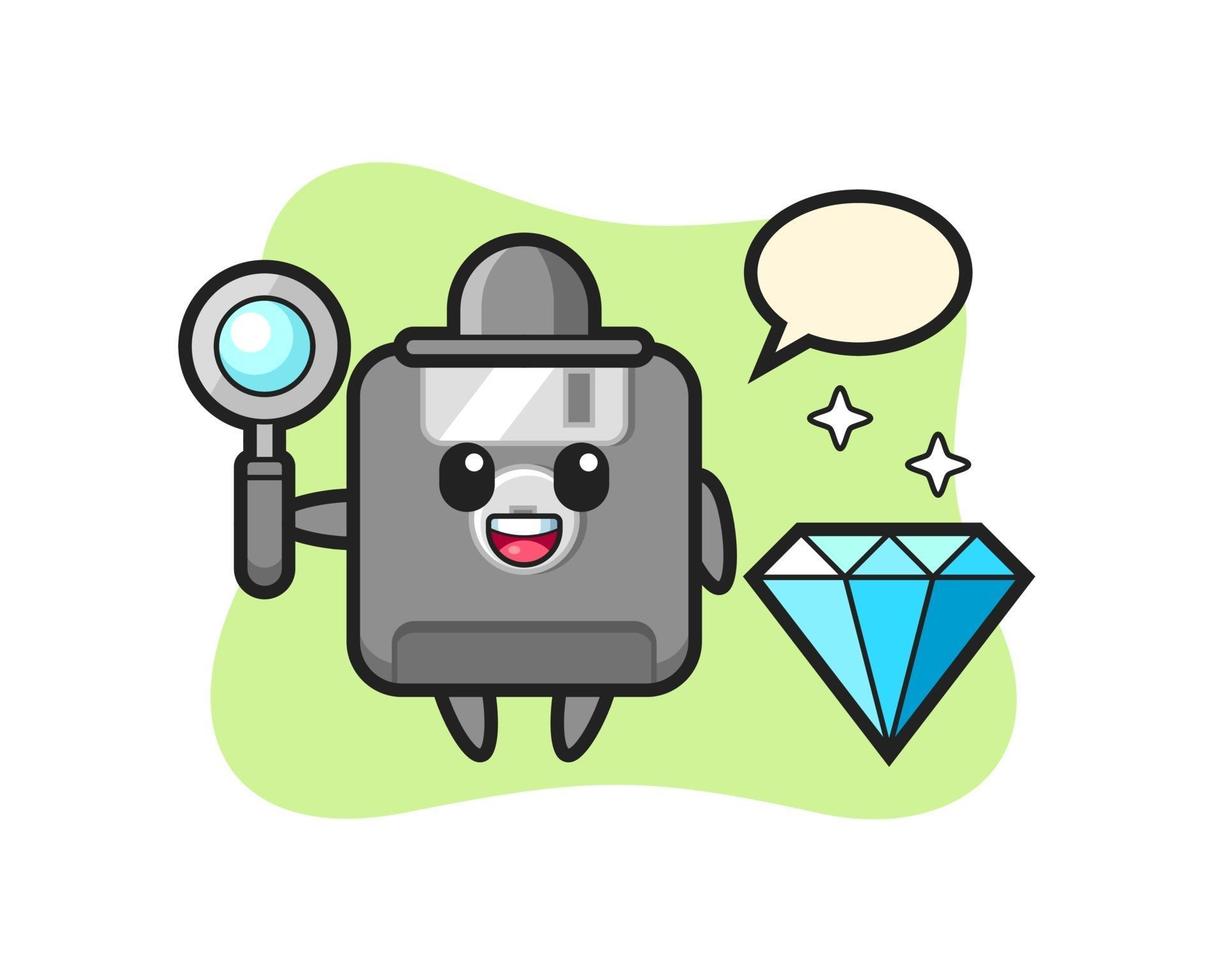 Ilustración de personaje de disquete con un diamante vector