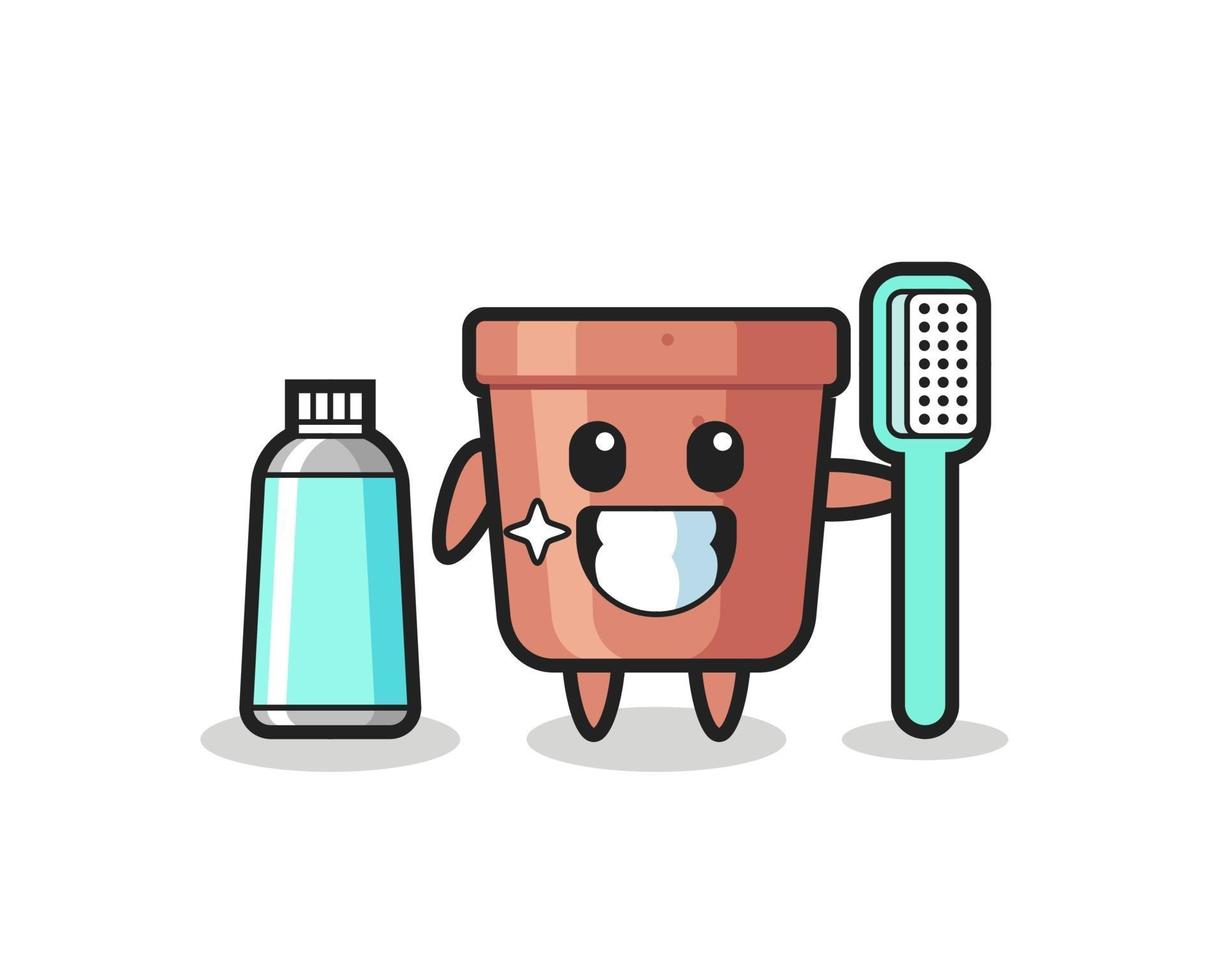 Ilustración de mascota de maceta con un cepillo de dientes vector