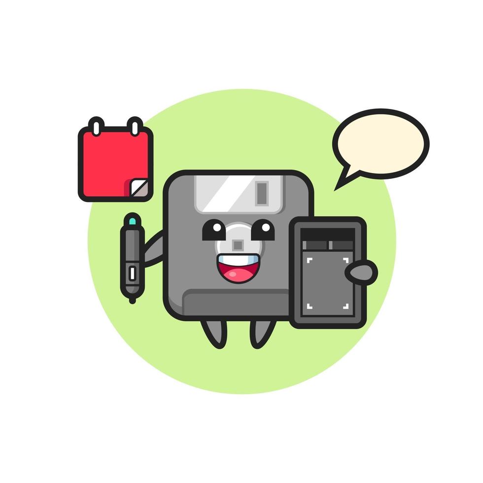 Illustration of floppy disk mascot as a graphic designer vector